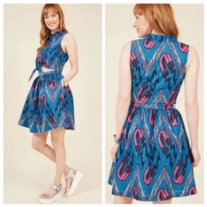Modcloth magnet dress, button up and zipper with cut out and pockets, size small